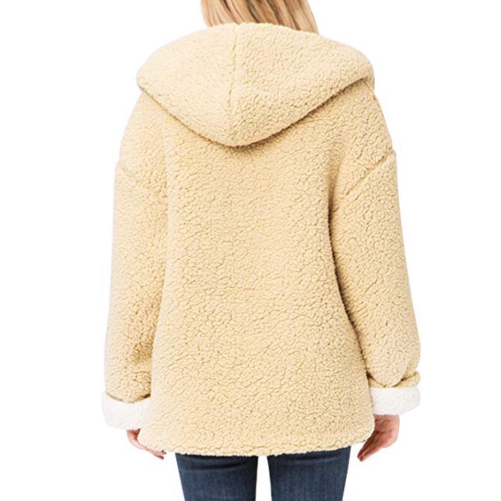 Reversible faux fur Sherpa teddy bear jacket beige - Picture 8 of 8